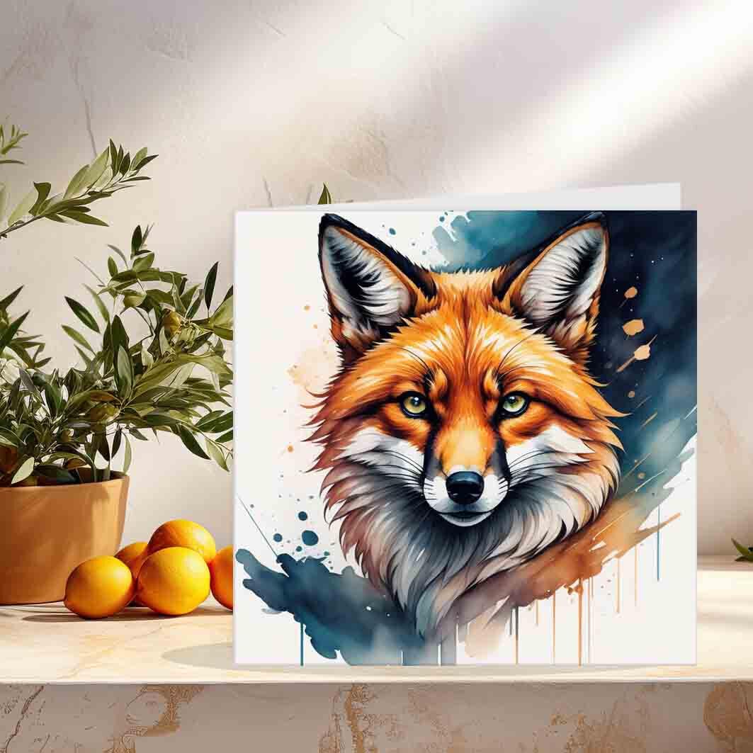 Watercolour Fox Greeting Card Birthday Card Cute Fox Drawing 145 x 145mm - Purple Fox Gifts