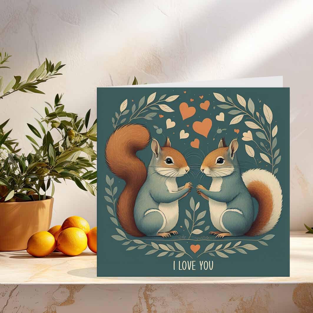 Cute Squirrel Valentines Anniversary Card - boyfriend girlfriend love romantic - Purple Fox Gifts