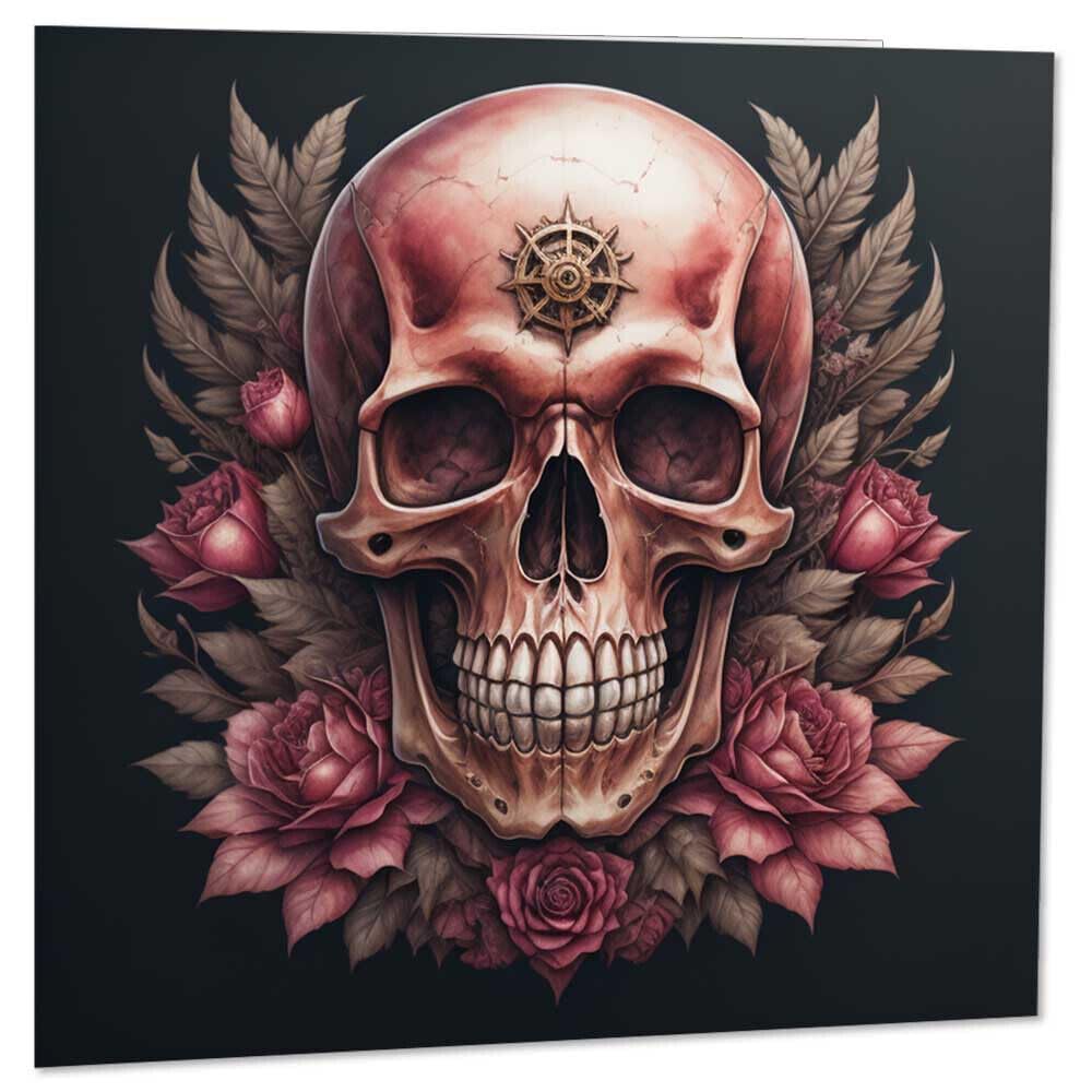 Gothic Skull Fantasy Rose Greeting Cards - 145 x 145mm - Purple Fox Gifts