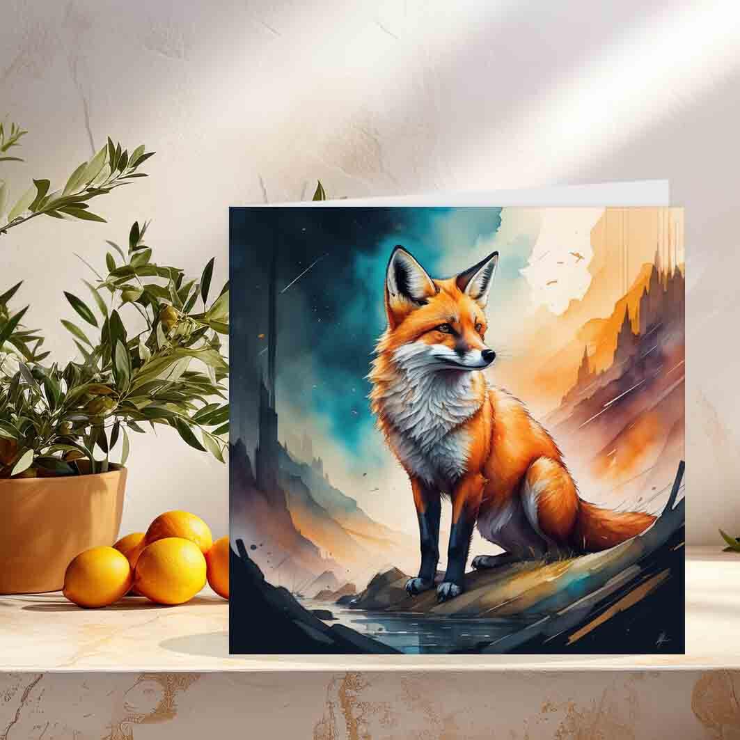 Watercolour Fox Greeting Card - Birthday Card - Watercolour Anima1 145 x 145mm - Purple Fox Gifts