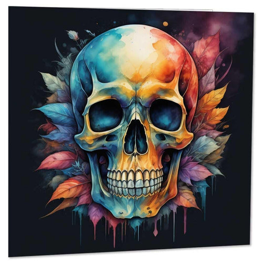 Colourful Skull Birthday Card Water Colour Splash 145 x 145mm - Purple Fox Gifts