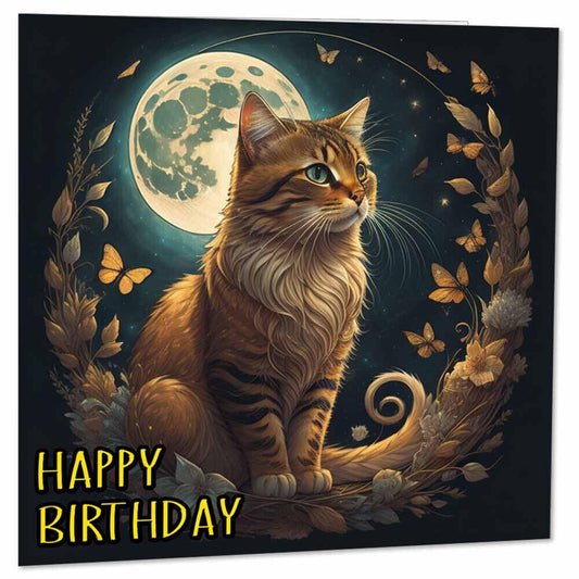 Moon Cat Birthday Card - Cute Cat Greeting Card - Cat Cards 145 x 145mm - Purple Fox Gifts