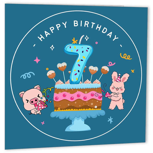 7th Birthday Card seven Years Old Birthday Happy 7th bday kids - Purple Fox Gifts