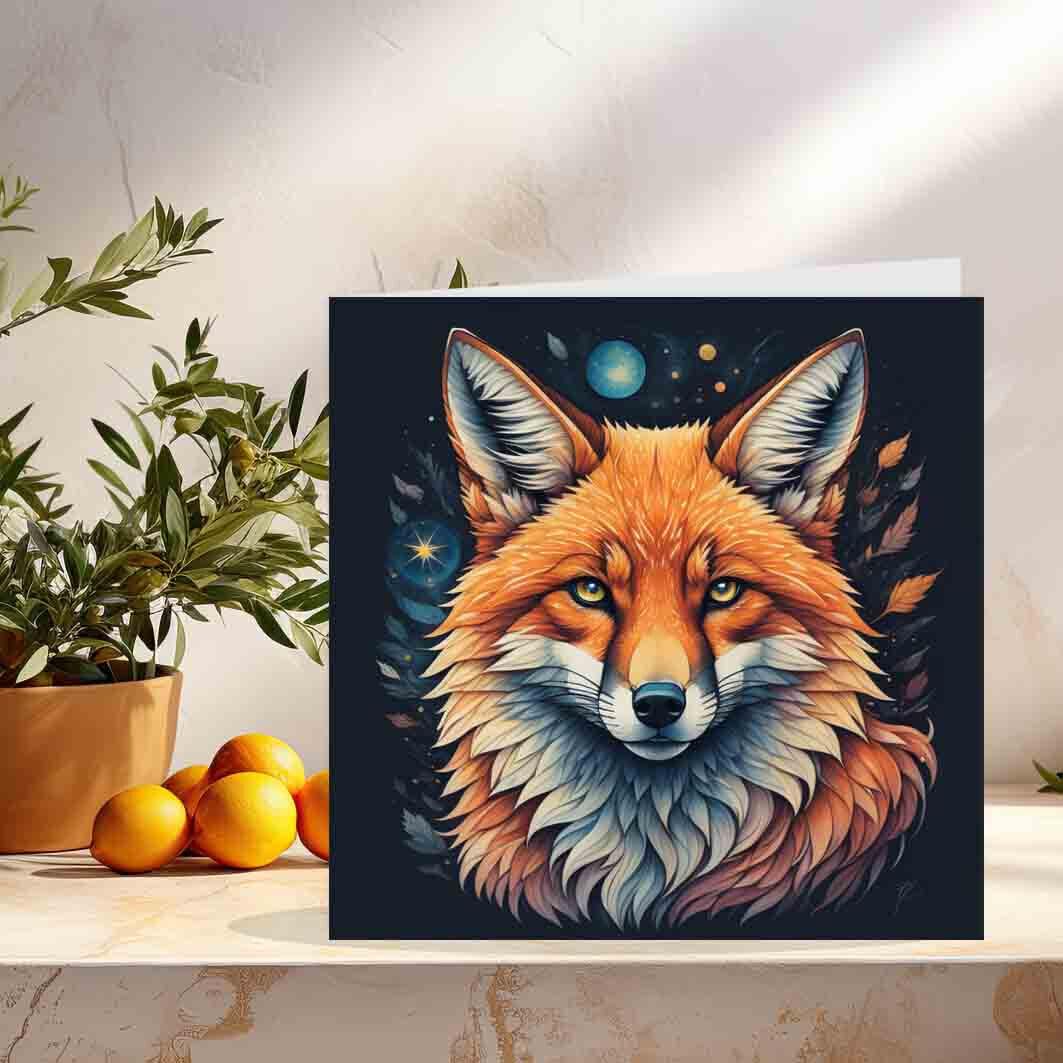 Artistic Fox Greeting Card Birthday Card Fox Anima1s 145 x 145mm - Purple Fox Gifts