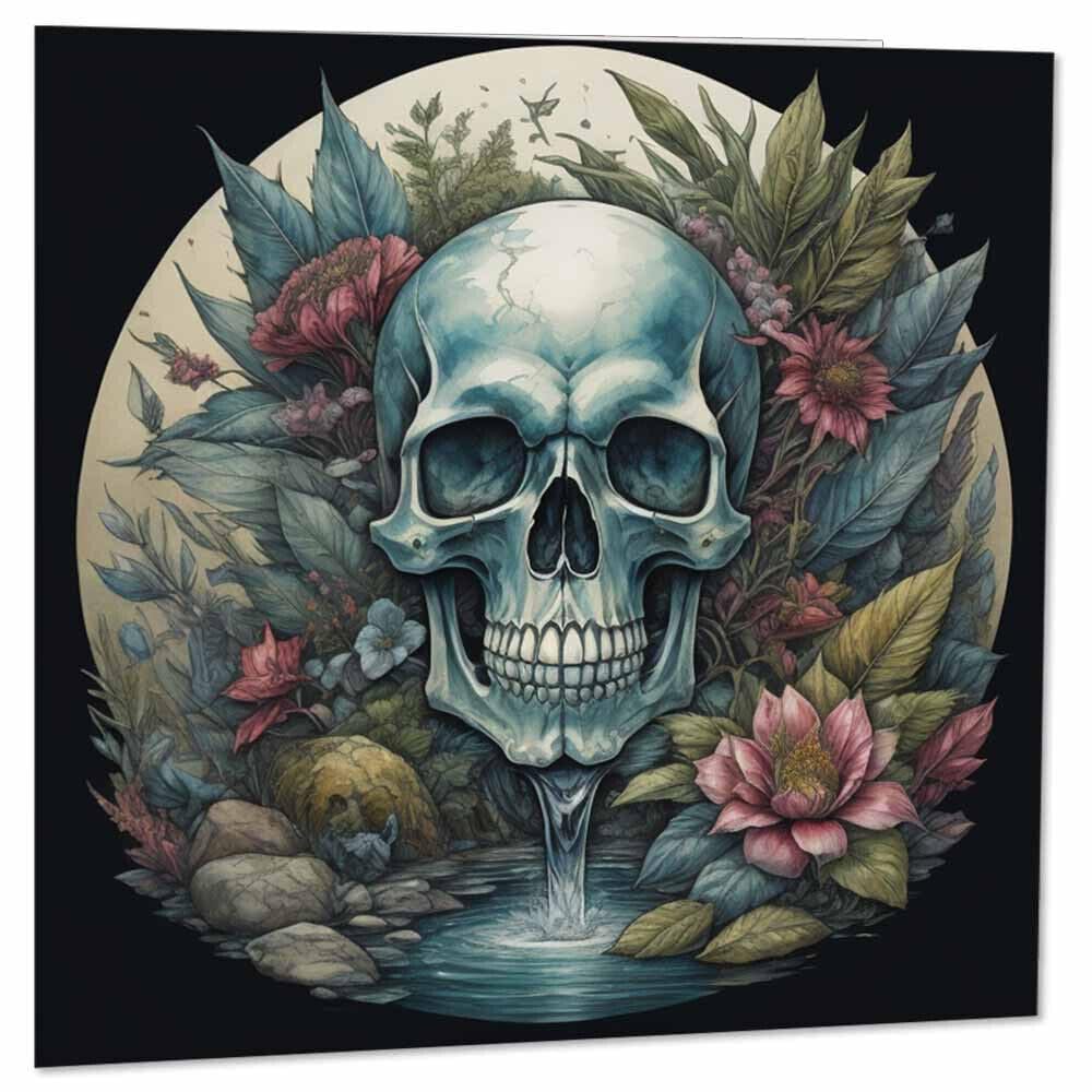 Skull Flowers Fantasy Gothic Greeting Card 145 x 145mm - Purple Fox Gifts