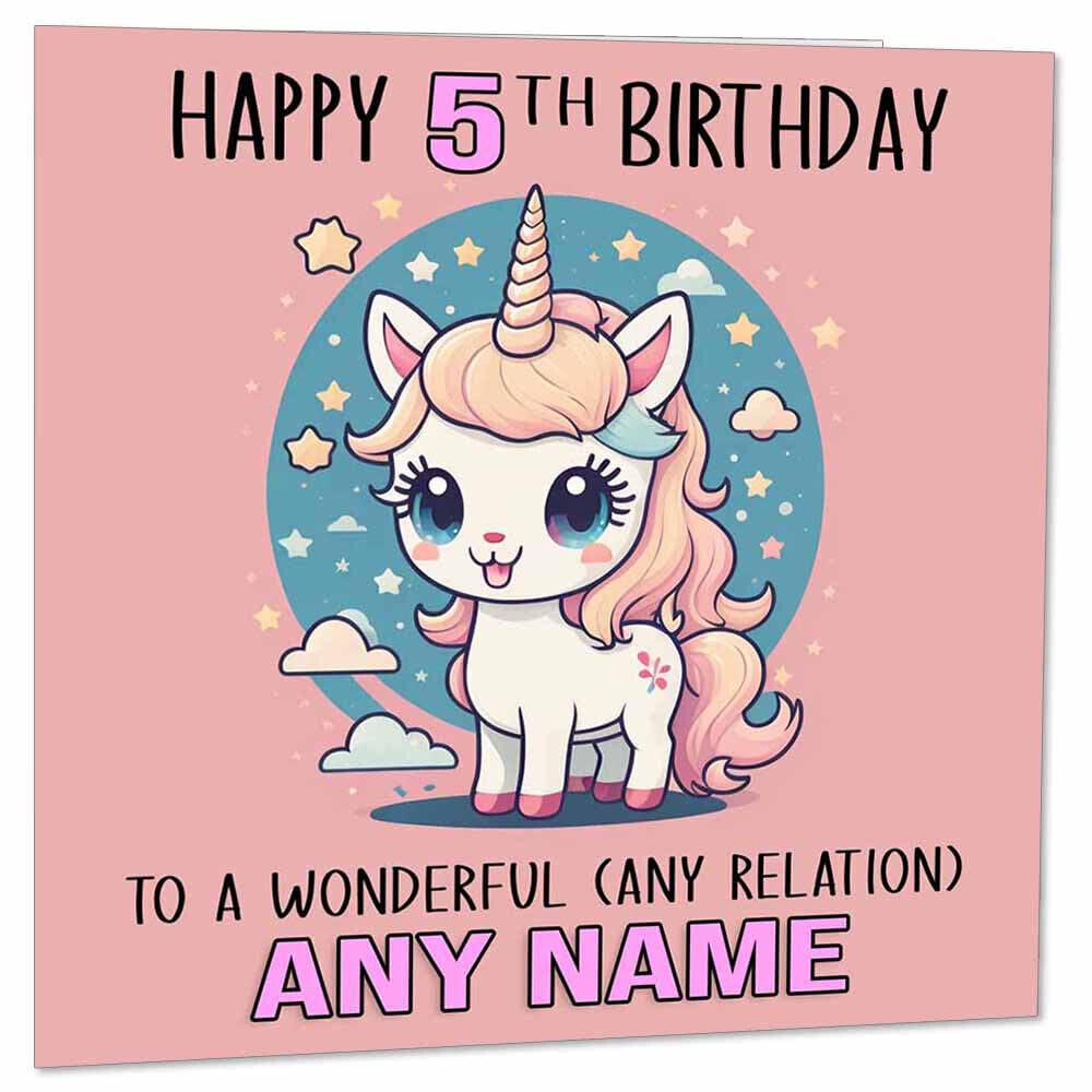 Girls Unicorn Birthday Card - Personalised Any Age Kids 145 x 145mm - Purple Fox Gifts