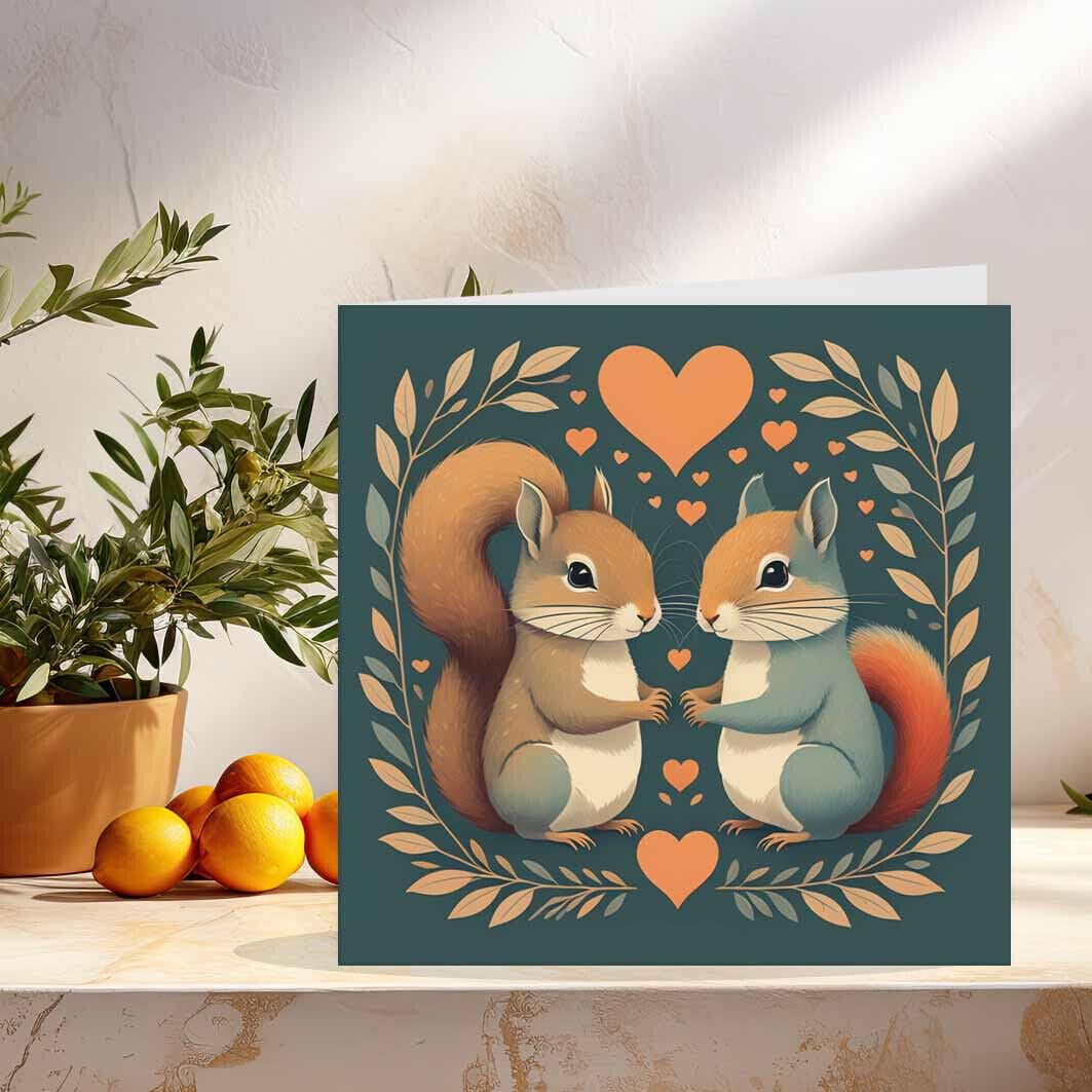 Squirrels Anniversary Card Valentines - Him Her Romantic Love Card 145 x 145mm - Purple Fox Gifts