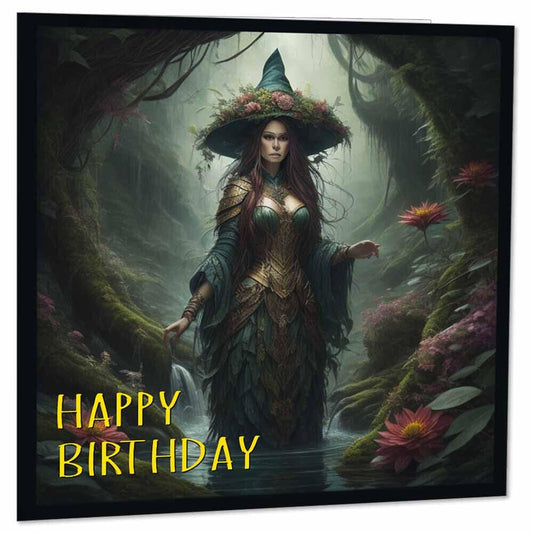 Witch Woodland Fantasy Birthday Card 145 x 145mm - Purple Fox Gifts