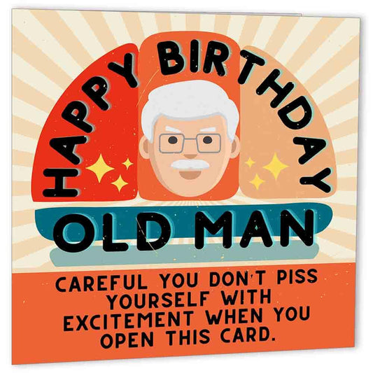 Rude Happy Birthday Cards for Dad - Old Man - Funny Birthday Card for Dads bday - Purple Fox Gifts