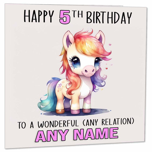 Kids Personalised Pony Birthday Card Horse - Any Age & Name 145 x 145mm - Purple Fox Gifts