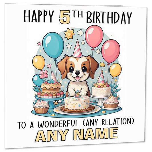 Personalised Girls Birthday Card - Any Age - Kids Cute Dog Puppy 145 x 145mm - Purple Fox Gifts