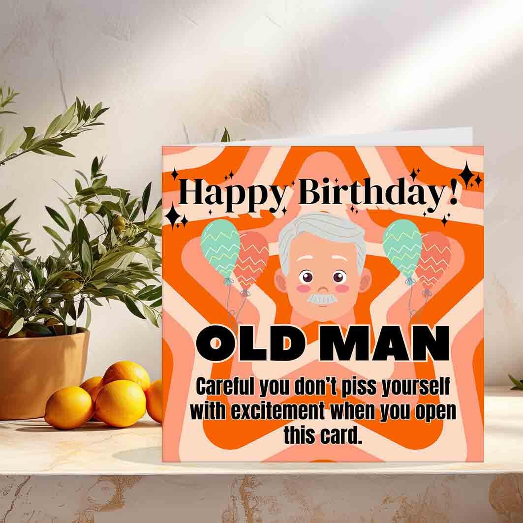 Joke Rude Birthday Card for Dad Funny - Old Man - Grandad Friend Boyfriend men - Purple Fox Gifts