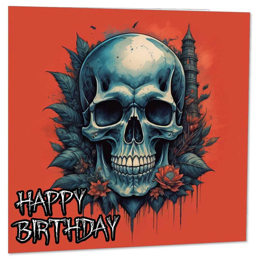 Skull Happy birthday Card - Fantasy Gothic Greeting Card 145 x 145mm - Purple Fox Gifts