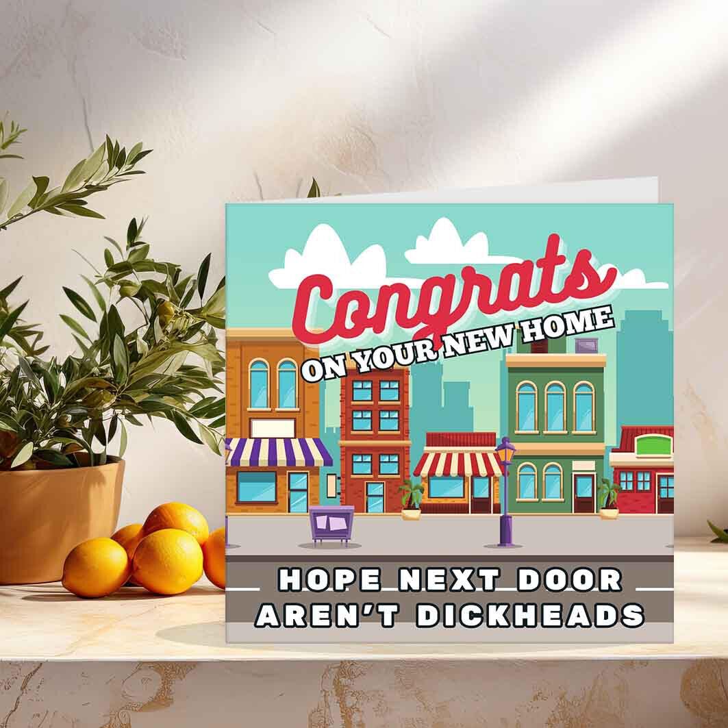 Rude New Home Card - Next Door - funny Congratulations House warming Card - Purple Fox Gifts