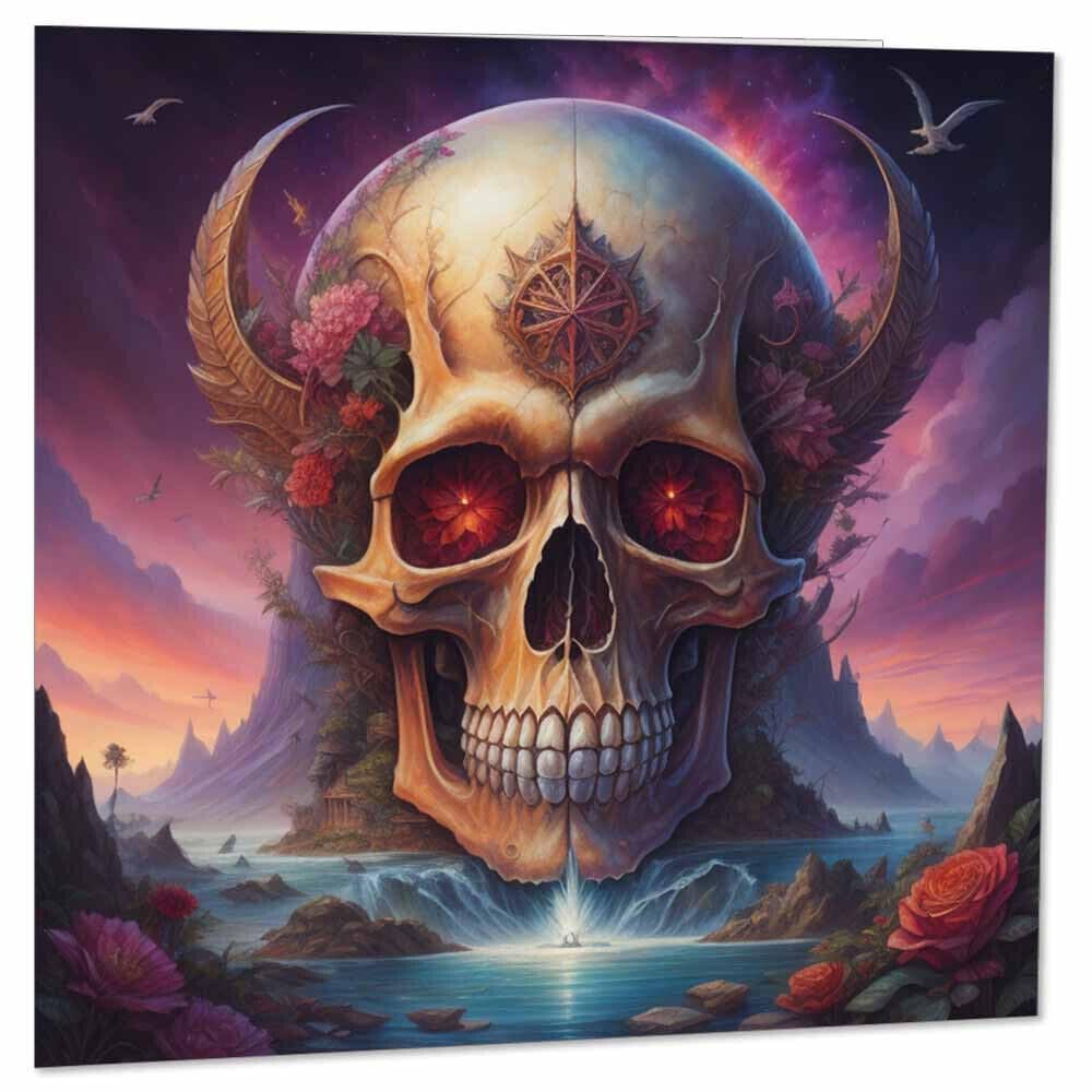 Skull Gothic Fantasy Greeting Card - 145 x 145mm - Purple Fox Gifts