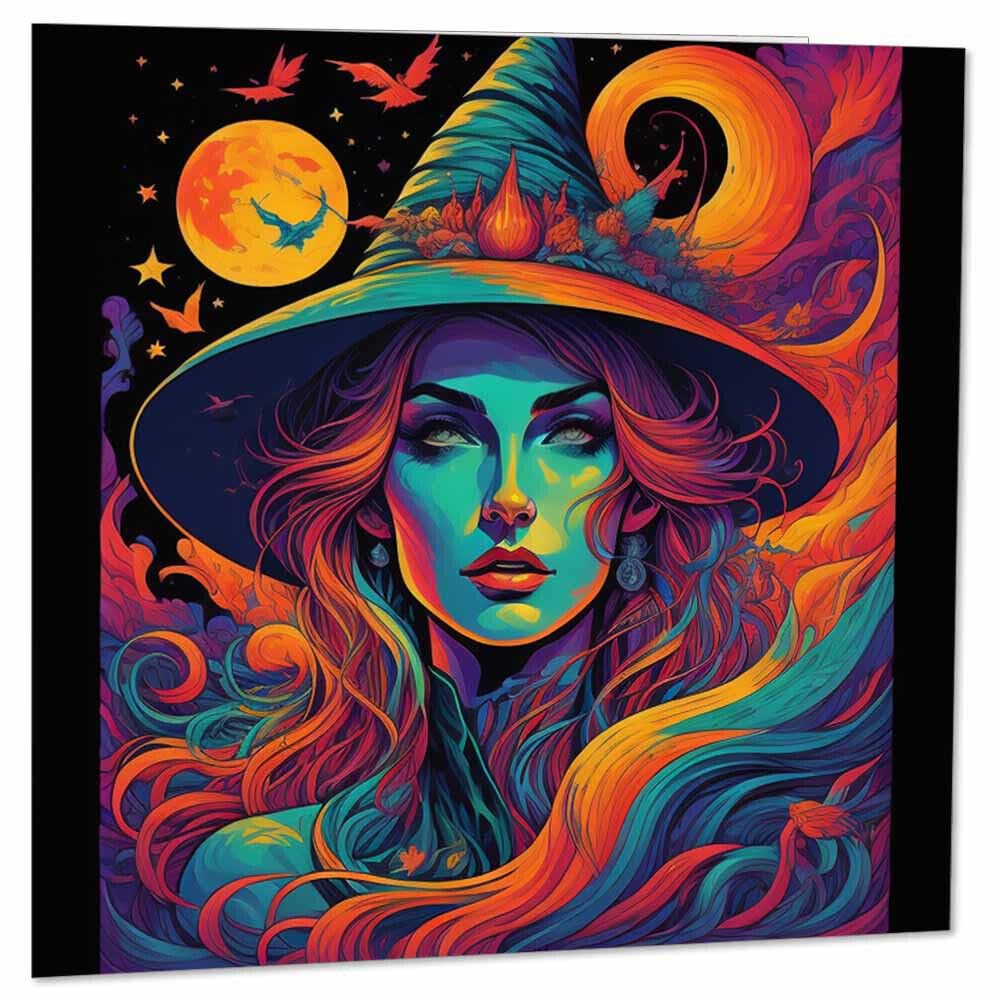 Witches Greeting Card - Witchcraft Fantasy Psychedelic Witch 145 x 145mm - Purple Fox Gifts