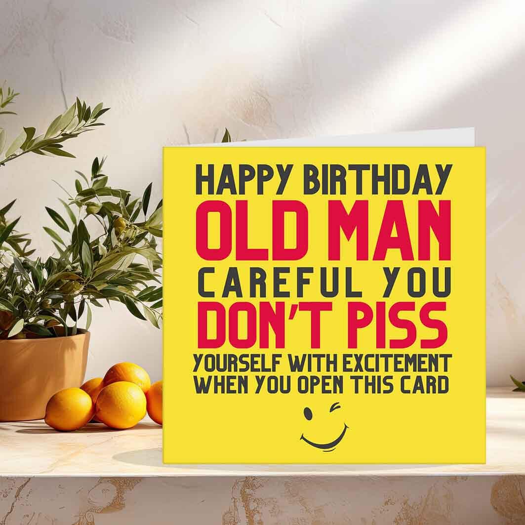 Funny Rude Birthday Cards For Dad - P*SS Yourself Old Man - Joke Humour Banter - Purple Fox Gifts