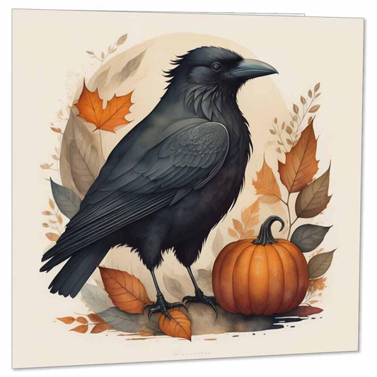 Autumn Raven Watercolour Greeting Card 145 x 145mm - Purple Fox Gifts