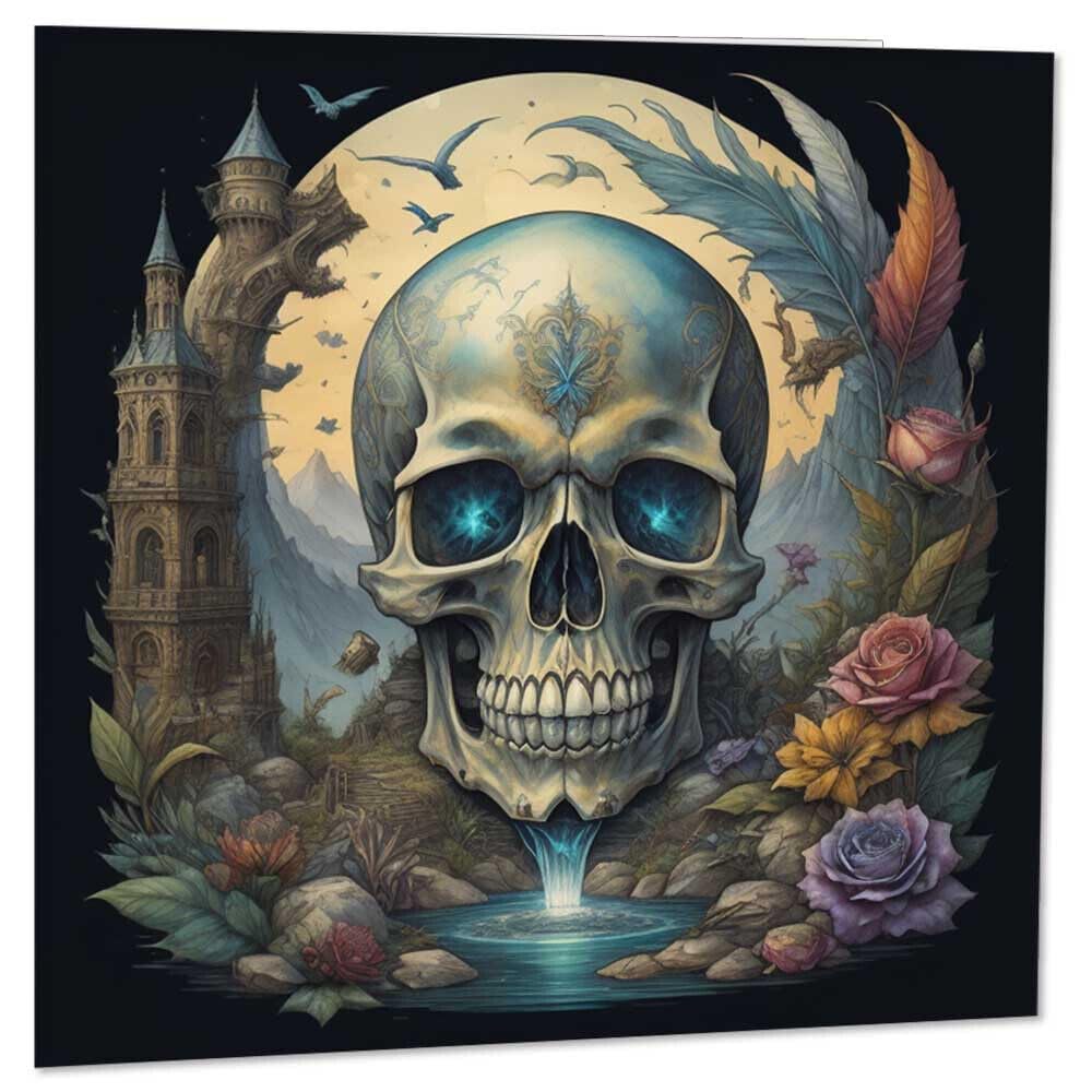 Gothic Skull Fantasy Greeting Cards - 145 x 145mm - Purple Fox Gifts