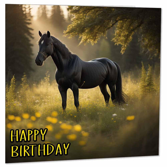 Horse Birthday Card Horses Design - equestrian Greeting Card 145 x 145mm - Purple Fox Gifts