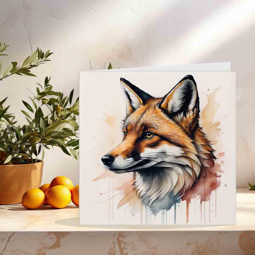 Fox Greeting Card Fox Design Painted Watercolour Birthday Card 145 x 145mm - Purple Fox Gifts