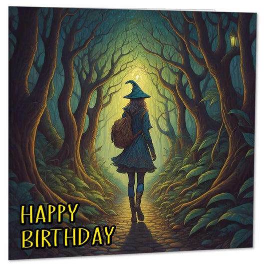 Woodland Witch Birthday Card - Woods Forest Girl Witches 145 x 145mm - Purple Fox Gifts