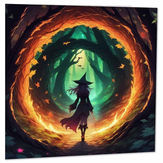 Fantasy Witch Greeting Card - Witchcraft Woodland Magical Forest 145 x 145mm - Purple Fox Gifts