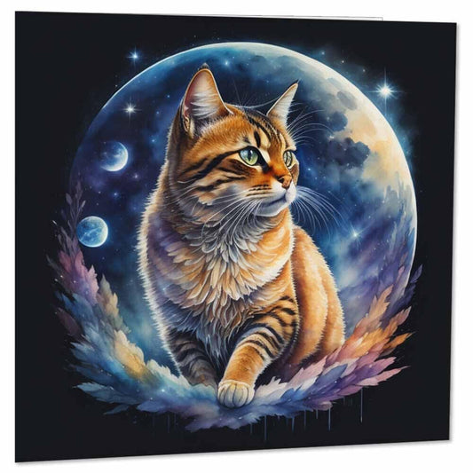 Cat Greeting Card - Cat moon Art Birthday Card 145 x 145mm - Purple Fox Gifts