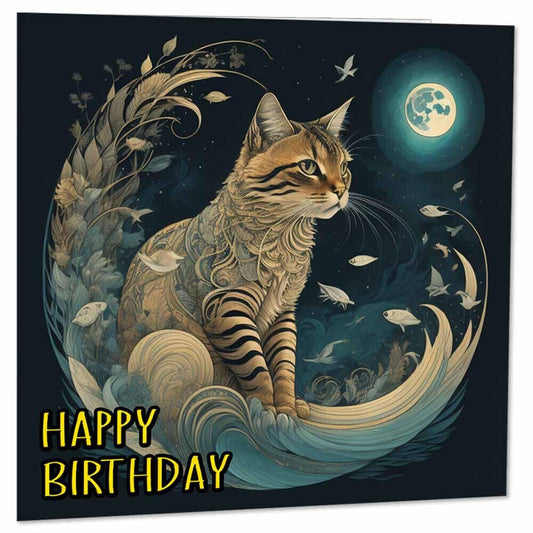 Cat Moon Birthday Card Cat Greeting Card - Cat Cards 145 x 145mm - Purple Fox Gifts