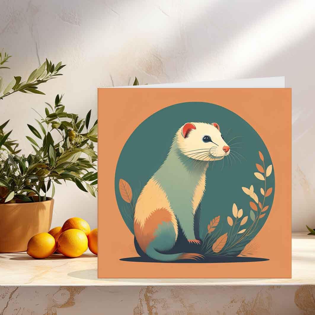 Ferret Greeting Card Ferret Illustration Birthday Card 145 x 145mm - Purple Fox Gifts