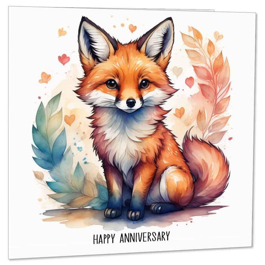 Happy Anniversary Card - Cute Fox Anniversary Cards for him her 145 x 145mm - Purple Fox Gifts