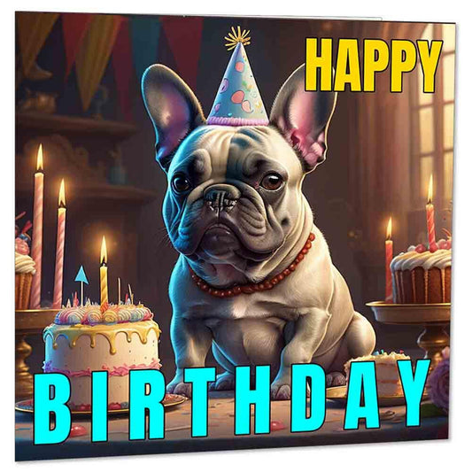 French Bulldog Cute Dog Birthday Cards 145 x 145mm - Purple Fox Gifts