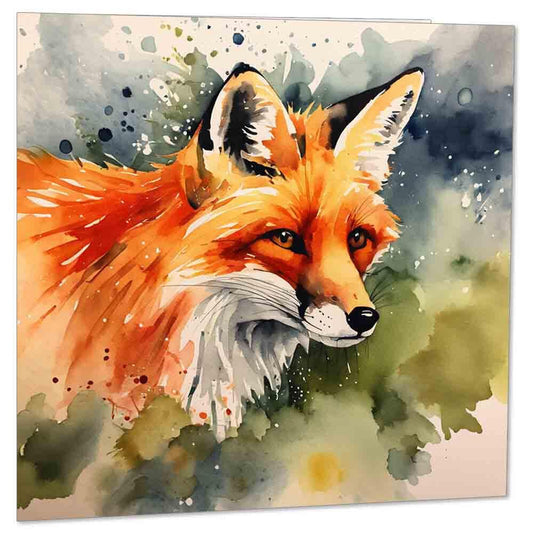 Watercolour Fox Greeting Card - Birthday Card - Watercolour Anima1s 145 x 145mm - Purple Fox Gifts