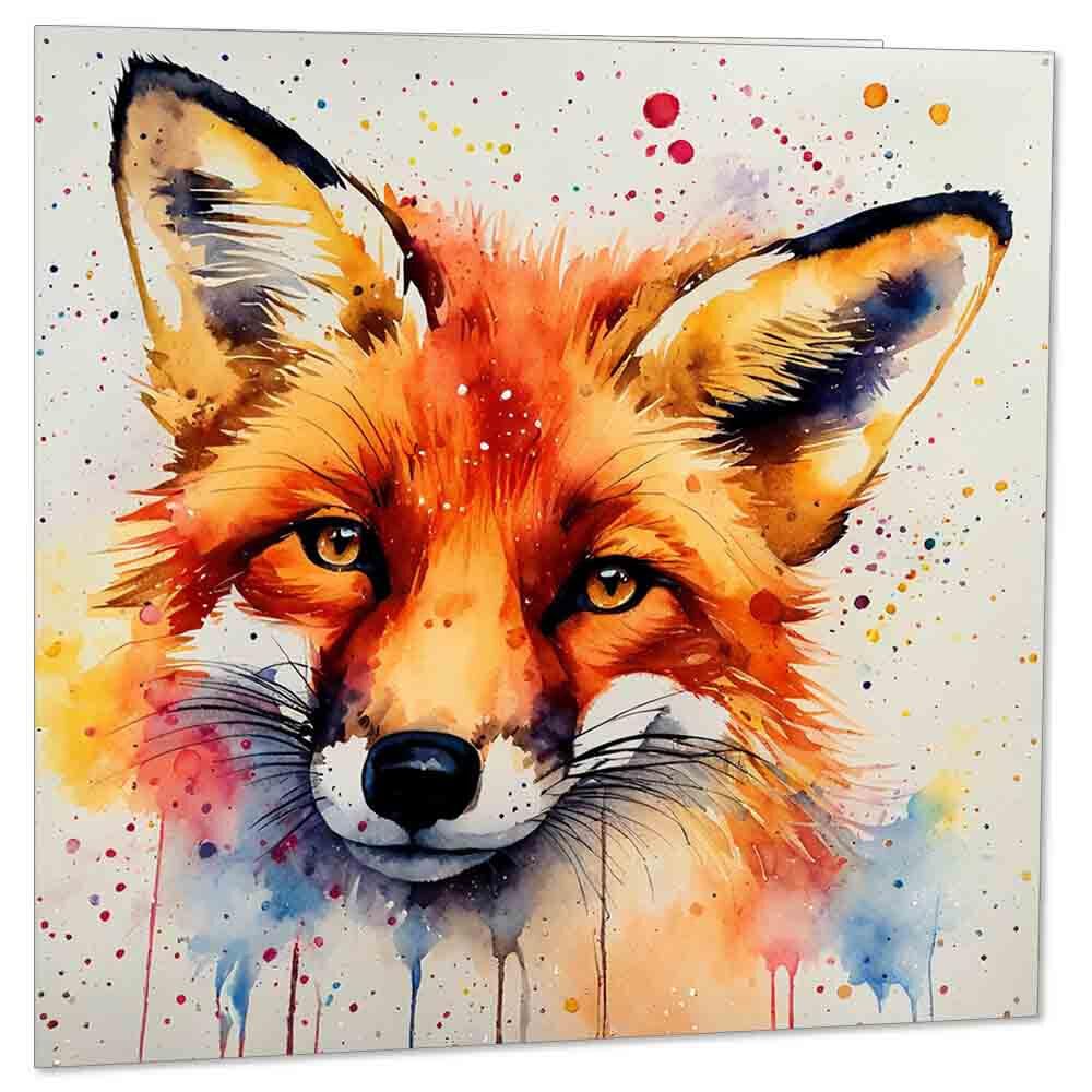 Watercolour Fox Animal Cards Fox painted Birthday Card Greeting Card 145 x 145mm - Purple Fox Gifts