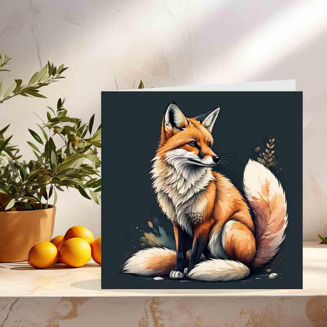 Fox Greeting Card - Birthday Card - Watercolour Fox Anima1s Design 145 x 145mm - Purple Fox Gifts