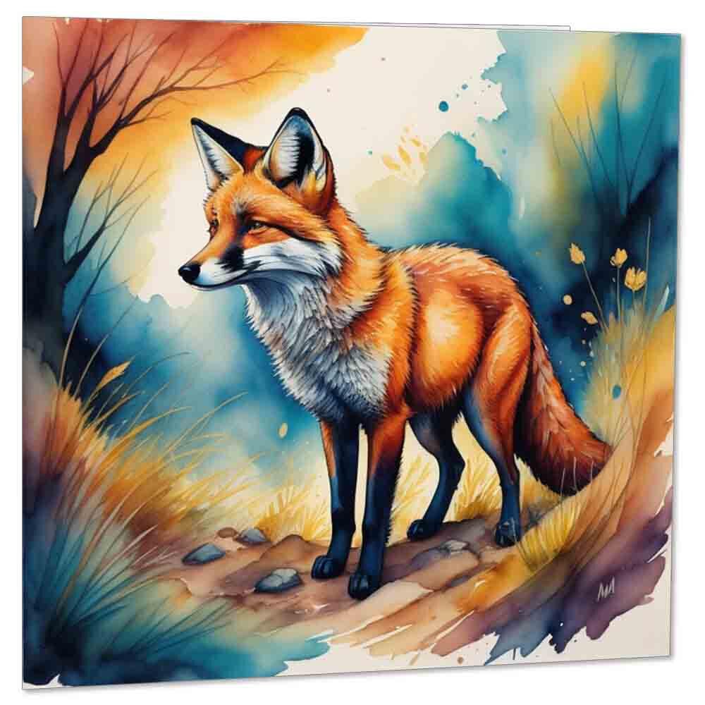 Watercolour Fox Birthday Card/Greeting Cards Fox Art Animal Card 145 x 145mm - Purple Fox Gifts