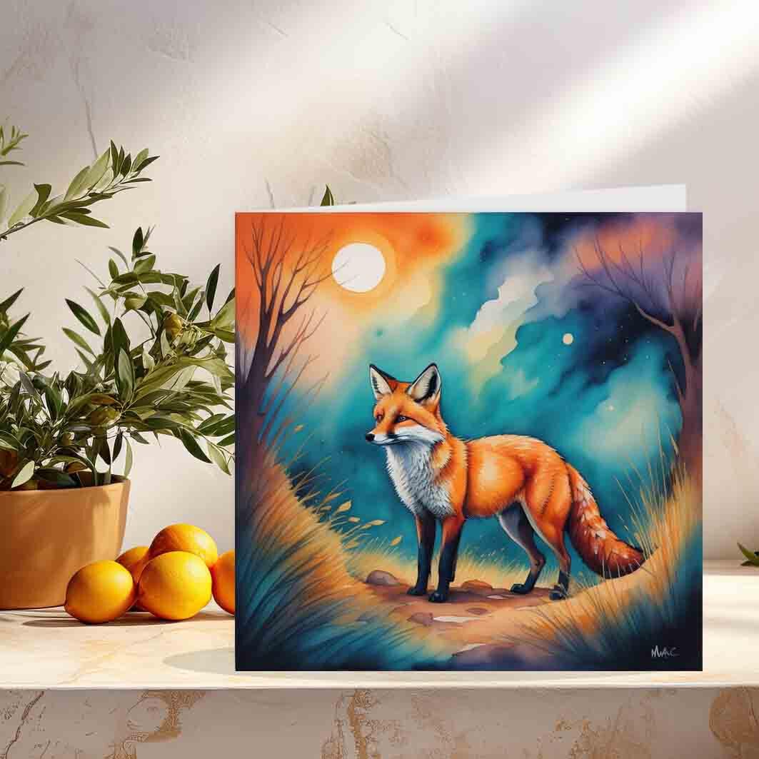 Fox Animal Birthday Card Fox Illustration Card Greeting Card 145 x 145mm - Purple Fox Gifts