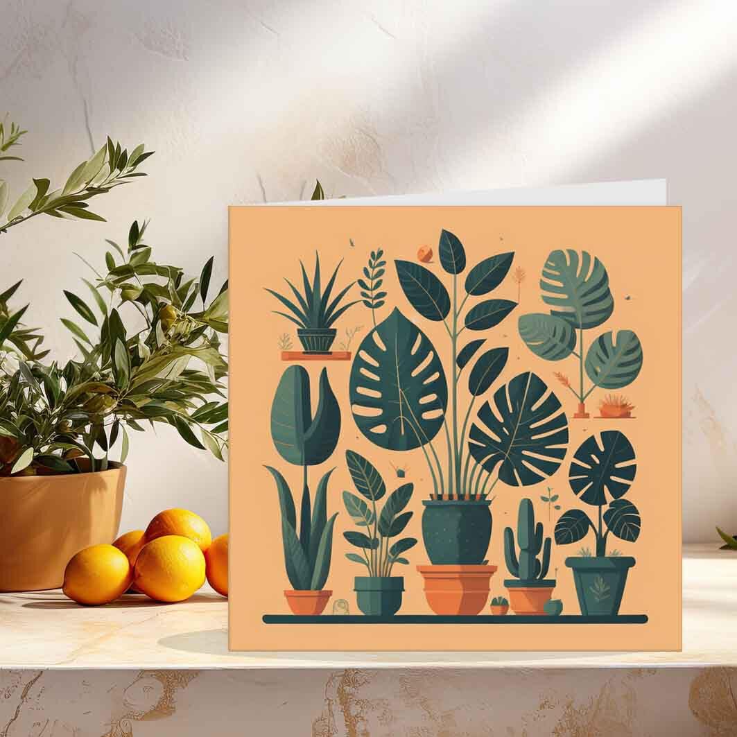 Plants Greeting Card | Any Occasion House Plant New Home Card 145 x 145mm - Purple Fox Gifts