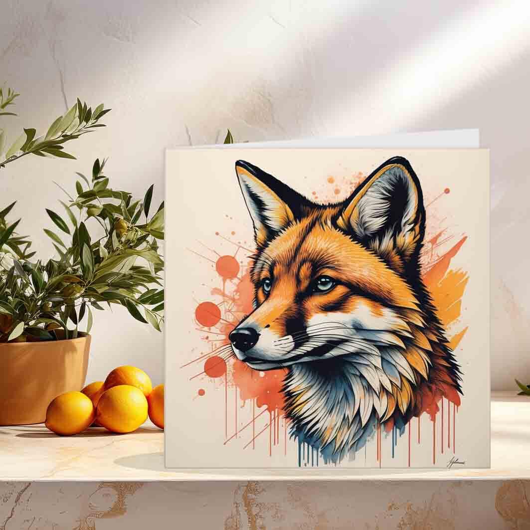 Watercolour Fox Birthday Card Greeting Cards Fox Animal design card 145 x 145mm - Purple Fox Gifts