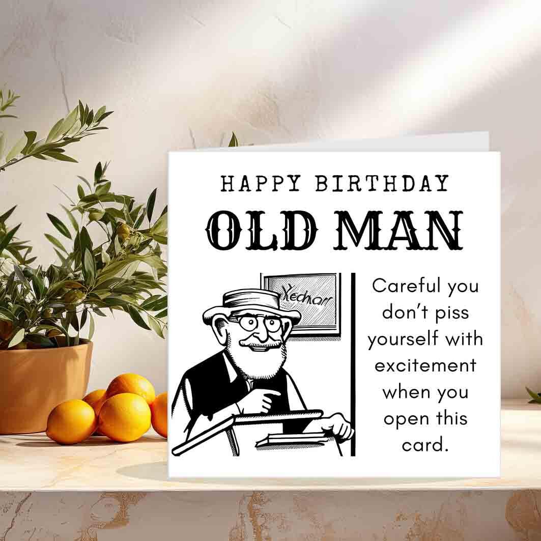 Funny Birthday Cards for Dad - Old Man - Rude Happy Birthday Card for Dads bday - Purple Fox Gifts