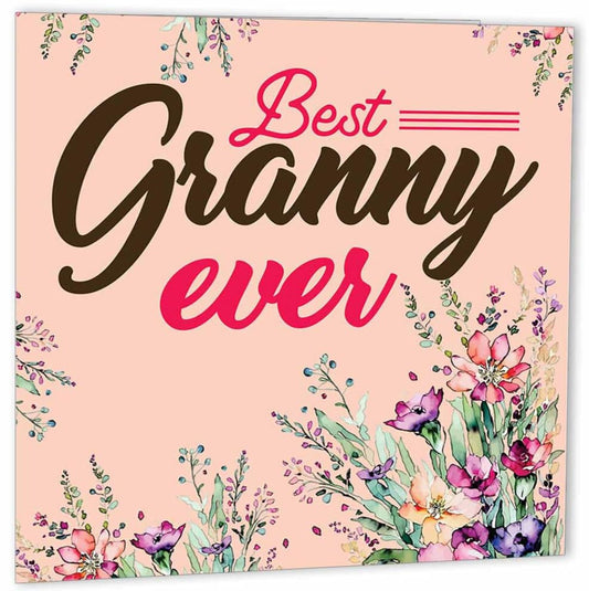 Best Granny Ever Birthday Card - Gran Nanny Grandma floral 147 x 147mm - Purple Fox Gifts