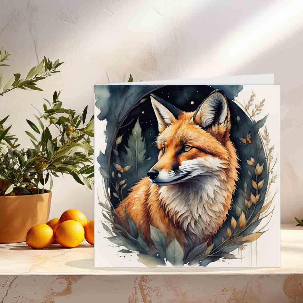 Watercolour Fox Birthday Card Greeting Cards Fox design Animal Cards 145 x 145mm - Purple Fox Gifts