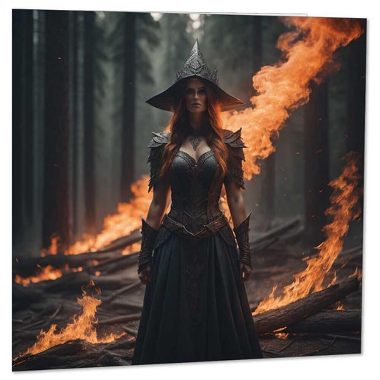 Fire Witch Woodland Fantasy Birthday Cards 145 x 145mm - Purple Fox Gifts