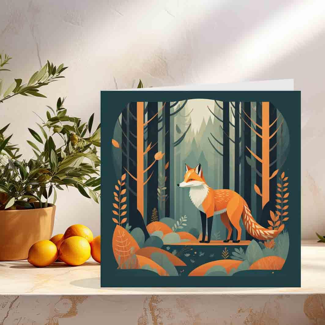 Woodland Fox Birthday Cards Greeting Card Forest Woods Foxes Cards 145 x 145mm - Purple Fox Gifts