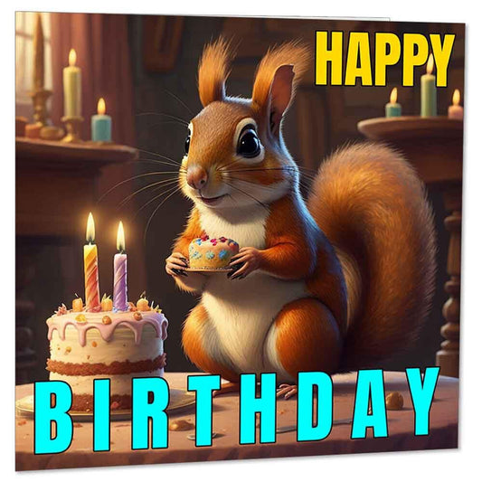 Squirrel Birthday Card - Cute Squirrel Happy Birthday Cards 145 x 145mm - Purple Fox Gifts