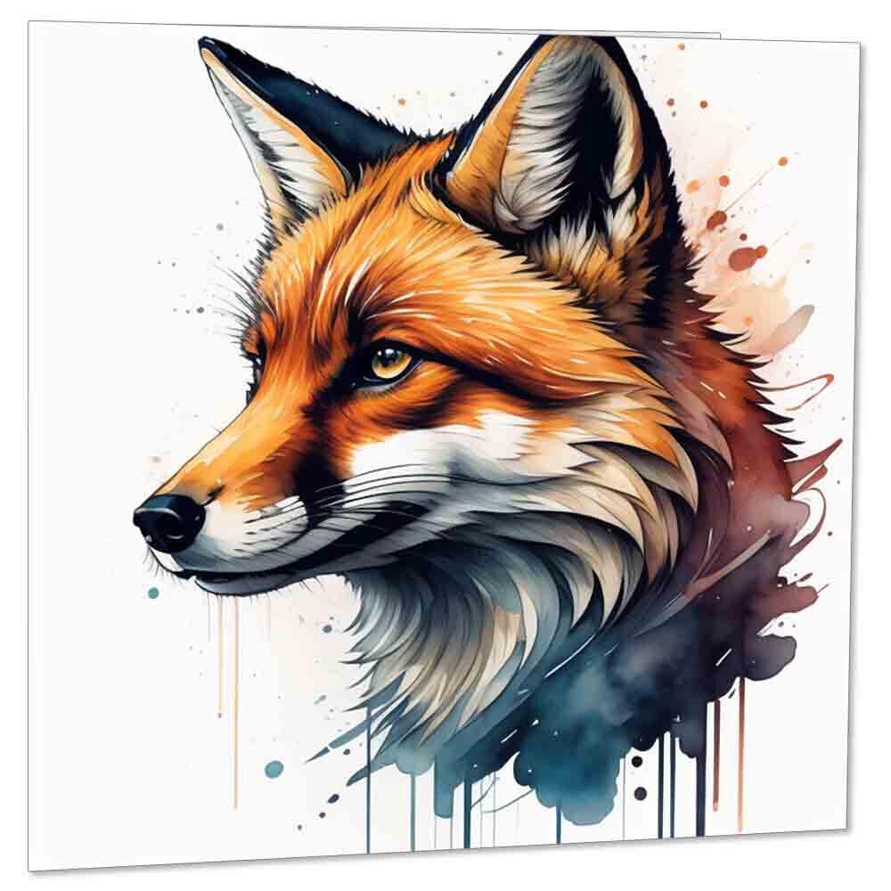 Watercolour Fox Art Greeting Card - Birthday Card Watercolour Anima1 145 x 145mm - Purple Fox Gifts