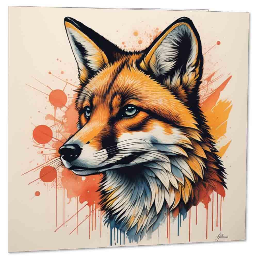 Watercolour Fox Birthday Card Greeting Cards Fox Animal design card 145 x 145mm - Purple Fox Gifts