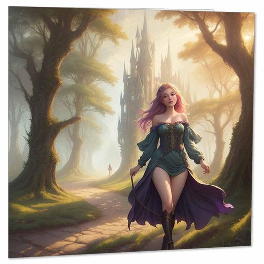 Fantasy Greeting Cards - Girl Castle Woodland 145 x 145mm - Purple Fox Gifts