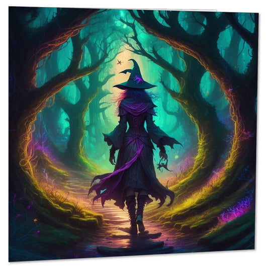 Witch Birthday Card - Fantasy Art Greeting Card Forest Woods 145 x 145mm - Purple Fox Gifts