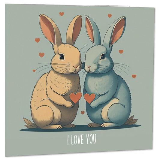 Bunny Rabbit Anniversary Card - Romantic Boyfriend Girlfriend Wife Husband - Purple Fox Gifts